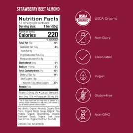 POSSIBLE Snack Bar - Whole Food Snack to Support a Healthy & Active Lifestyle - 10g of Organic Plant-Based Protein - Energy Support with Healthy Fats - Strawberry Beet Almond, 12 Count (Pack of 1)