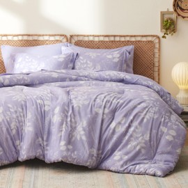 Bedsure Queen Comforter Set - 7 Pieces Floral Lavender Soft Bedding Sets, Queen Bed in a Bag with Botanical Flowers Comforter, Sheets, Pillowcases & Shams