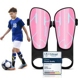 Kids Shin Pads - High Strength Polypropylene Shin Pads Boys for Ages 2 to 15, Skin Friendly & Non Slip Kids Shin Guards with Ankle Protection, Exquisite Football Shin Guards Gift Box(L,Pink & Blue)