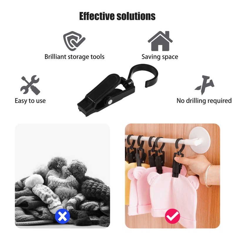 Rotating Laundry Hook Clip,Plastic Clothes Swivel Hanger,Multipurpose Anti-skid Clothespin,Hat/Cap/Socks/Scarf Hanging