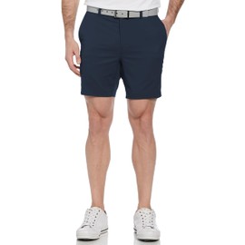PGA Tour Men's 7” Flat Front Performance Golf Shorts with Stretch Active Waistband, Moisture-Wicking, Sun Protection, Black Iris, 34