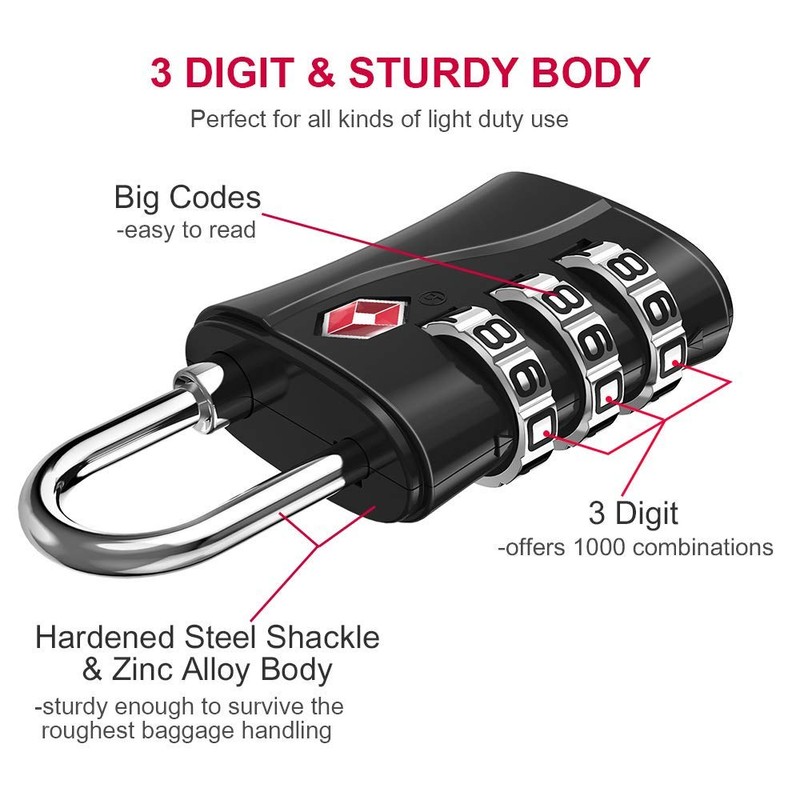 ZHEGE Suitcase Locks TSA Approved, 3 Digit Luggage Locks with