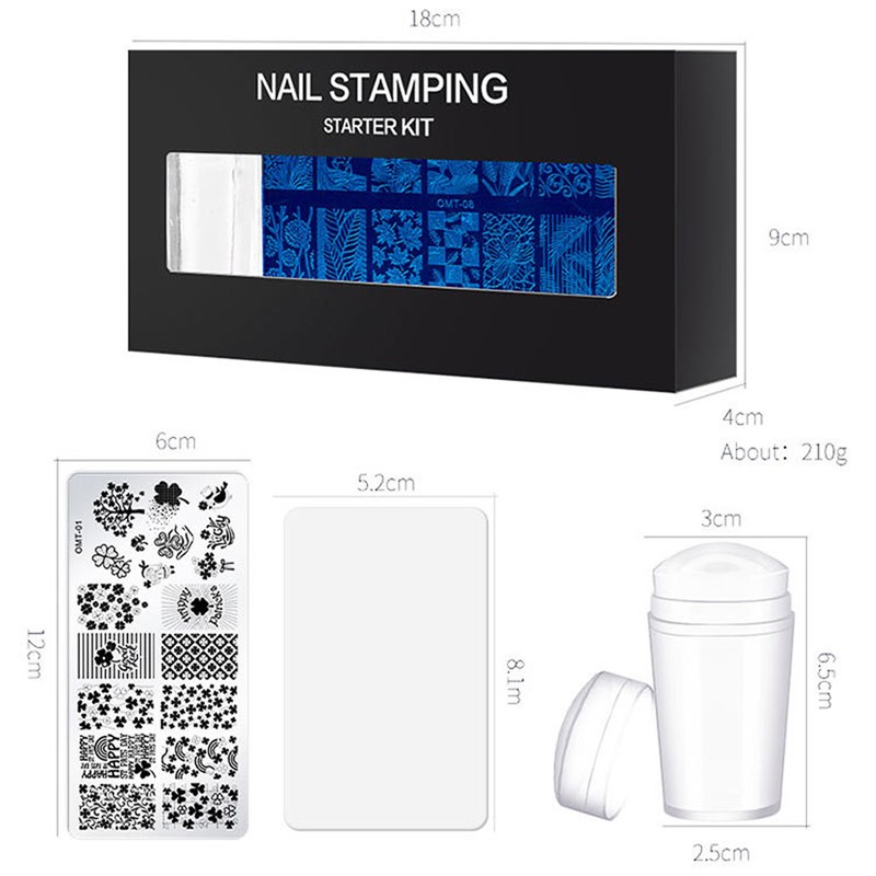 10Pcs/Set Nail Stamping Plates with Silicone Clear Stamper Scraper Flowers