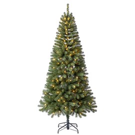 Home Heritage 7 Foot Brighampton Spruce Artificial Christmas Tree with Warm White LED Lights for Seasonal Decorations, Display, and Home Ornamentals