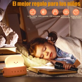 KIWOP Luz de Noche Recargable, Lampara Inteligente Infantil, Luz de Noche para Niños, Luz de Noche LED, Linda Tostada Lámpara, Regulable, Adecuado para Habitación de Niños, Dormitorio (Rosa)