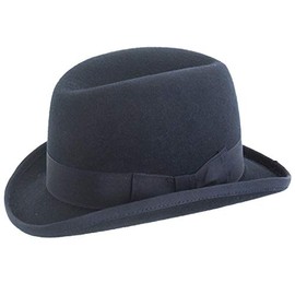 DH Hand Made 100% Wool Hard Top Churchill Homburg Felt Trilby Hat New (Small, Navy)