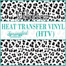 White & Black Leopard Spots Pattern #3 Glitter HTV 12x18 Sheet Heat Transfer Vinyl Cheetah Print
