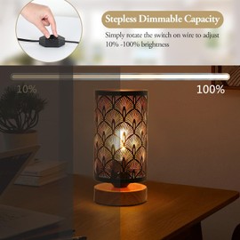 Black Rustic Table Lamp for Bedroom Small Space Farmhouse Dimmable Bedside Lamps for Night Stand Desk, Industrial Nightstand lamp with Metal Lampshade for Living Room Decoration Led Bulb Included