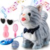 Marsjoy Gray Leash Walking Cat Set Interactive Talking Cat Singing