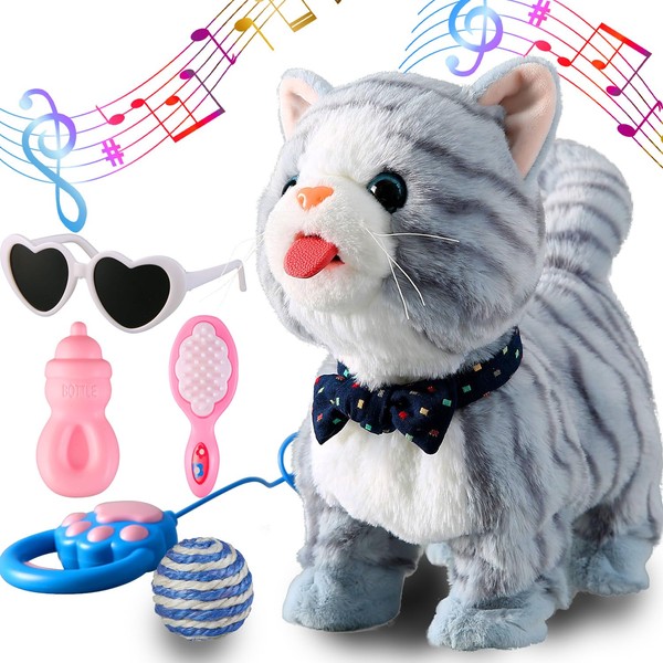 Marsjoy Gray Leash Walking Cat Set Interactive Talking Cat Singing