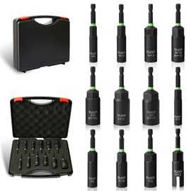 TLEEP Deep Nut Driver Set for Impact Drill w/Wing Nut Driver Bit, Sae/Metric 80MM Deep Nut Driver Bits, 1/4" Quick Change, 8mm 10mm 13mm 9/16”(14mm) 5/8”(16mm) 17mm 3/4”(19mm) 5/16” 3/8” 7/16” 1/2”
