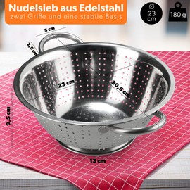 KADAX Stainless Steel Noodle Strainer Colander Colander Kitchen Colander Filter Two Handles and Sturdy Base Dishwasher Safe