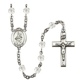 St. Jane of Valois Silver-Plated Rosary 6mm April Crystal Fire Polished Beads Crucifix Size 1 3/8 x 3/4 medal charm