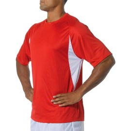 A4 Adult Color Block Performance Interlock T-Shirt, Scarlet Red/Wht, X-Large