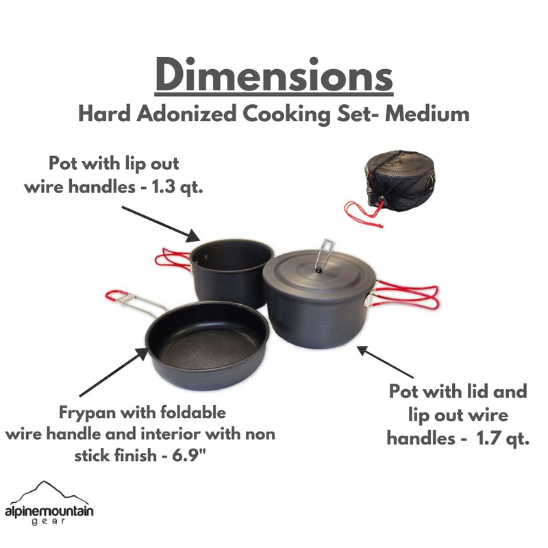 4011823 Alpine Mountain Gear Hard Anodized Camping Cookset