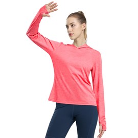 MIER Women's Long Sleeve Shirts Sun Protection Hoodie UPF 50+ Workout Fishing Thumbhole UV Tops,Heather Melon Pink, XL