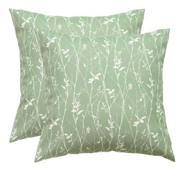 Floral Outdoor Pillows Waterproof for Patio Furniture 18x18 Set of 2 Sage Green Decorative Pillow Covers for Couch Porch Chair Bench Reversable Cottage Farmhouse Pillow Cases