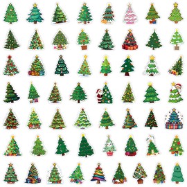 50 Pcs Christmas Tree Stickers for Kids Teens Adults Boys Girls Gift,Christmas Tree Stickers Pack for Laptop,Skateboard,Luggage,Car,Bike, Cup,Computer,Water Bottle Decor,Vinyl Waterproof Stickers