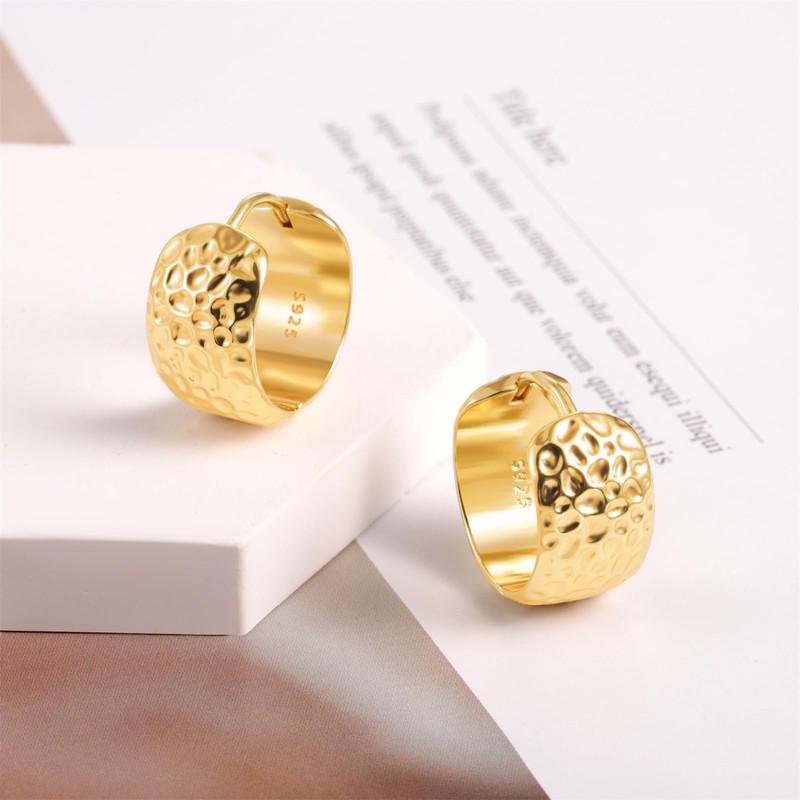 Gold Earrings Small Hoop for Women, Small Wide Huggie Hoop