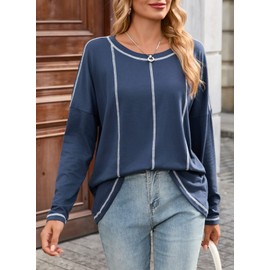 Dokotoo Womens Fall Fashion 2025 Trendy Tops for Women Plus Size Tops for Women Fitness Clothing Womens Summer Outfits Shirts for Women Blue XX Large