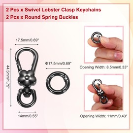 sourcing map 2 Pcs Metal Keychain Clip Swivel Lobster Claw Clasp Quick Release Key Ring Detachable Double Opening Snap Hooks for Jewelry Making Crafts Backpack Bag Lanyard, Gun Black