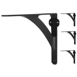 [Set of 4] Black Shelf Brackets for 6", 8", 10" Shelves - Black Powder Coat Finish - 7.88" x 5.88" - Heavy Duty Iron Shelf Bracket - L Brackets for Wall Shelves - Easy to Install - Hardware Included