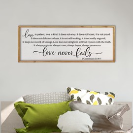 comurdyo Love is Patient Kind Sign 1 Corinthians 13:4-8 Wall Art Bible Verses 32X12 Inch Love Never Fails Wall Decor for Master Bedroom Above Bed (Wood)