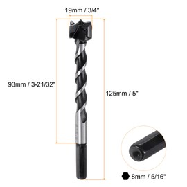 QUARKZMAN Forstner Drill Bit 19 mm (3/4 Inch) Diameter 125 mm (5 Inch) Long YG8/C1 Tungsten Carbide Twist Wood Forstner Bits Hole Saw Drill Opener Cutter for Woodworking Drilling
