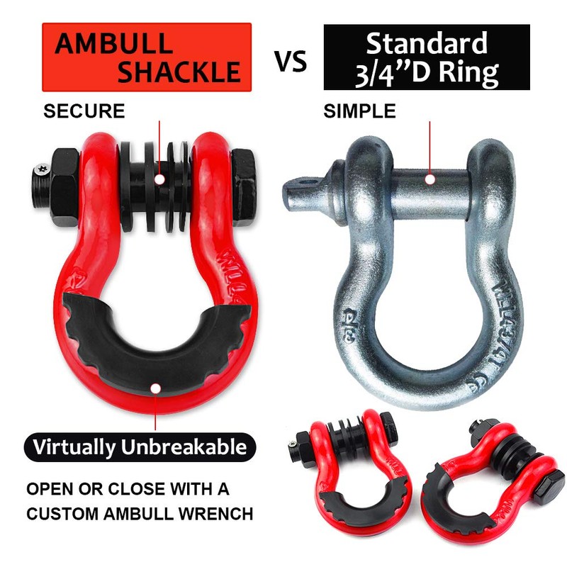 AMBULL Shackles 3/4" D Ring Shackle (2 Pack) 45,000lb Break