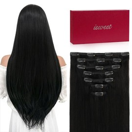 Straight Clip in Hair Extensions Real Human Hair, 7Pcs 16 Inch 100g #1B Natural Black Invisible Natural Soft Remy Human Hair Extension Clip ins, Double Weft Hair Extensions Real Human Hair for Women