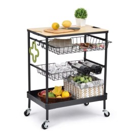 Home Ideas Carrito De Cocina De Acero/madera Con Asas Y Ruedas Wk-03