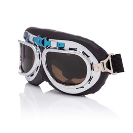 Ultra Silver & Brown Lenses Vintage Classic Motorcycle Goggles Steampunk Retro Cyber Pilot Flying Goggles WW2 Battle of Britain Cosplay Eyewear Steampunk Goggles RAF Fancy Dress Cyber Glasses