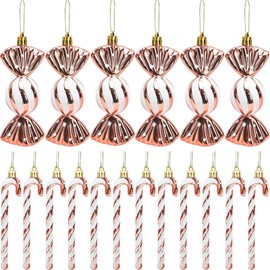 Pack of 18 Candy Canes Christmas Decoration Christmas Baubles Candy Canes Decoration Glitter Christmas Tree Decoration Rose Gold Cute Christmas Tree Decoration