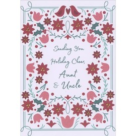 Designer Greetings Two Red Birds Above Red and Pink Flower Border Christmas Card for Aunt and Uncle