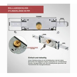 DOJA Industrial Garage Door Lock Lock 1 Unit Cylinder Length 60 mm Galvanised Steel Lock for Roller Shutters Tilt Gate Garden Door Garage Door Lock Tilt Gate Garage Lock