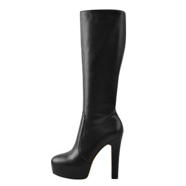richealnini Side Zipper Platform Knee High Long Boots Winter Women Round Toe High Heeled Booties Black Size 13