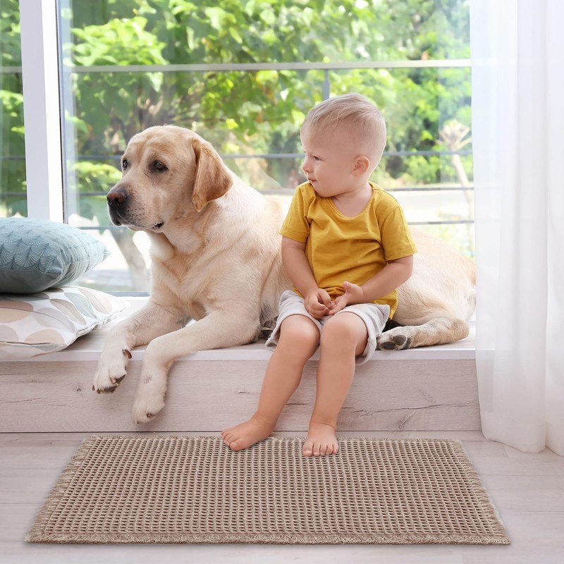 ZALL Tan Waffle Bath Mat,Super Absorbent Non Slip Bathroom Rug,Brown