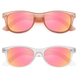 2 Pack Reader Sunglasses for Men Women Classic Rectangle Reading Glasses Outdoor Full Lenses Magnifying Eyewear UV Protection Clear Pink/Pink+1.25