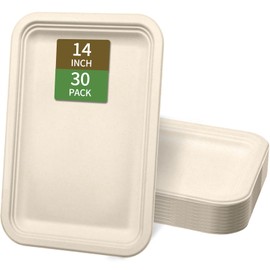 VEIZEDD 30Pack Compostable Food Trays 14 Inch Large Paper Plates Heavy Duty Disposable Crawfish Serving Tray for BBQ,Seafood Boil Lobster Crab, Seafood Boil Party Supplies (Brown, 14Inch)