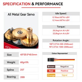 Miuzei 20KG RC Servo Motor High Torque Metal Gear Digital Servo Waterproof Steering for 1/8, 1/10, 1/12 R/C Model DIY Car Robot, Control Angle 180° (4)
