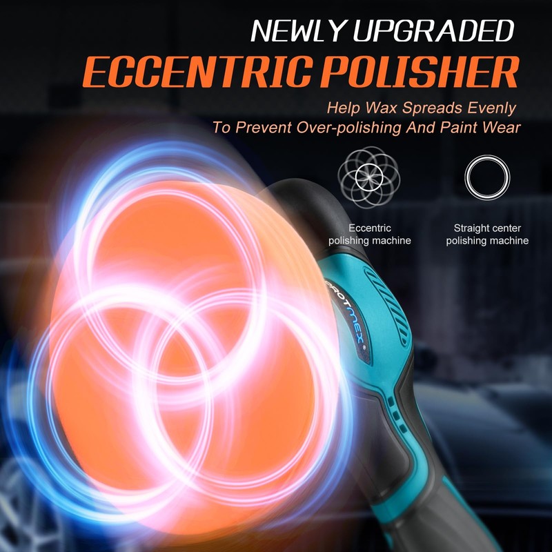 Cordless Car Buffer Polisher w/ 2x2000mAh 21V Batteries, 6 Inch