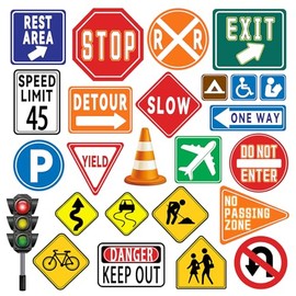 wondever 25 Pieces Traffic Road Signs Wall Stickers Stop Street Transportation Signs Peel and Stick Wall Art Decals for Kids Bedroom Classroom Playroom