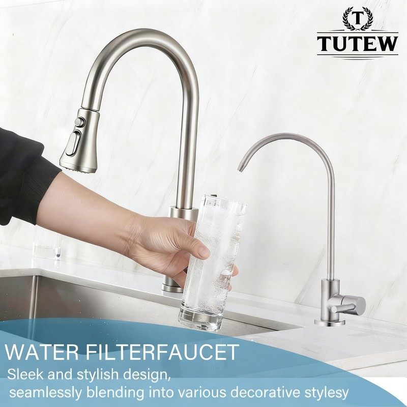 TUTEW Drinking Water Faucet Brushed Nickel, Kitchen Water Purifier Faucet