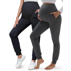 Peauty Maternity Pants for Women Black Sweatpants Joggers Pregnancy Clothes Lounge Yoga Petite High Waist (Black+Dark Heather Grays)