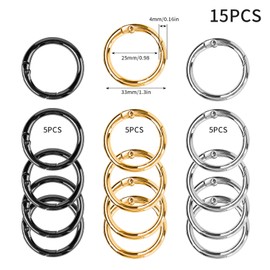 FRUHLING Pack of 15 Round Carabiner Hooks O Rings Metal 33 mm Carabiner Ring with Spring Opening Round Ring Spring Carabiner for Key Chains Crafts Backpacks Purses Carry Bags