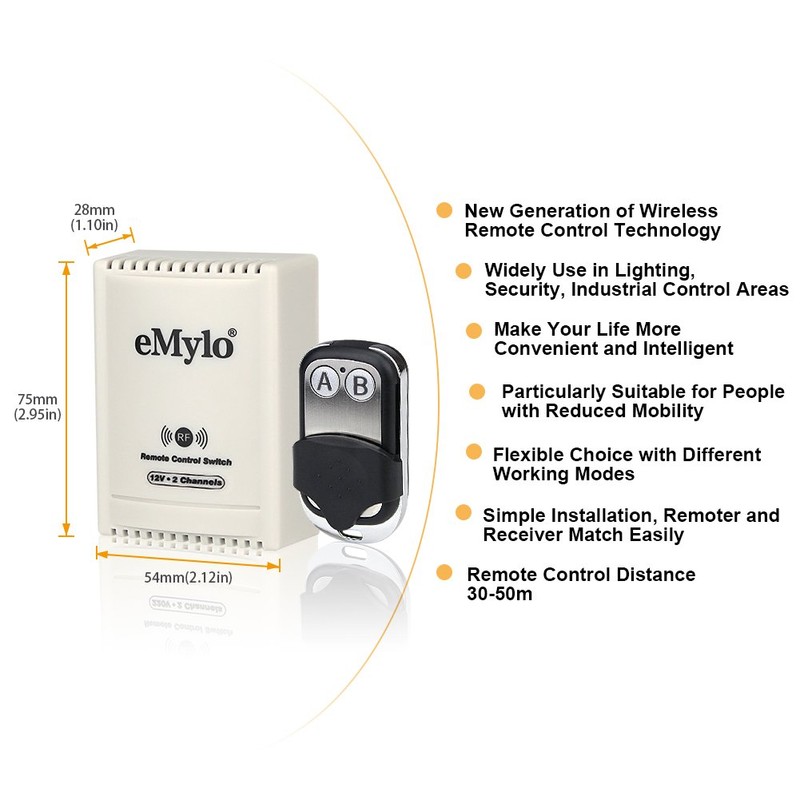 eMylo DC 12V 2CH RF Relay Smart Wireless Remote Control