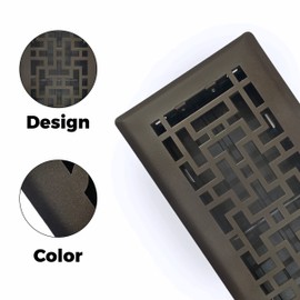 Sierra Grates 4" x 10" Oriental Design Floor Register in Metallic Bronze Finish- Vent Covers for Home Floor- Decorative Air Vent Covers- Floor Register 4” x 10” (Duct Opening)
