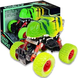 Crazy Trucks: Friction-Powered Toy Shark Truck That Moves Every Which Way, No Batteries Needed, Just Push and Go, Big Wheeled Toddler Trucks Made of Durable ABS Plastic, Green