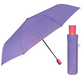 PERLETTI Multicoloured Automatic Umbrella for Women with Dots - Pocket Umbrella Compact Mini Lightweight Windproof - Rain Umbrella Small Travel - Diameter 96 cm, Purple