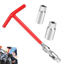 Qurbuns Spark Plug Socket Wrench Set, T-Handle 5/8" & 13/16" Spark Plug Socket Wrench Remover and Installer Tool Kit, 360° Rotation Sockets Repaired Tool for Cars, Motorcycles, Lawn Mowers (Red)